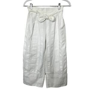Women Urban Romantics Capris Pants Paperbag‎ Tie Waist White Textured Wide Leg S